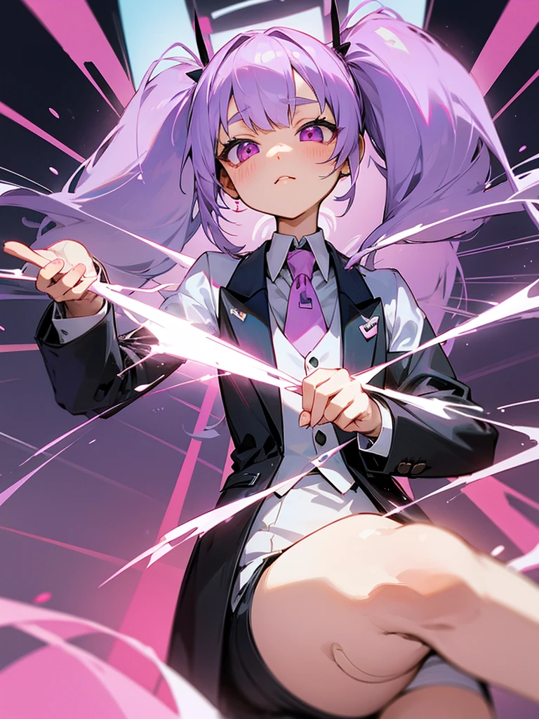 Tuxedo、tie、Light purple hair、thick twin tails、Baby Face、Pink eyes、、masterpiece, Highest quality, Anatomically correct,