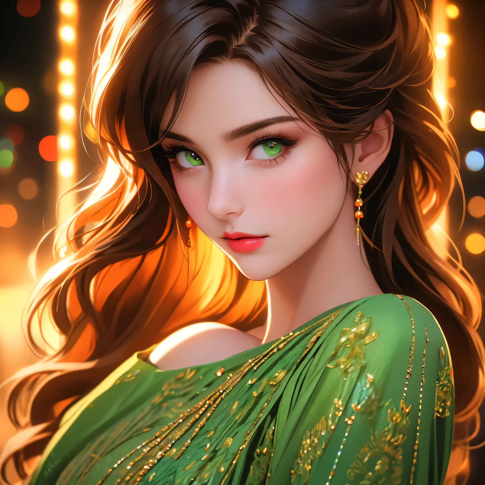 a beautiful woman with detailed green eyes, large breasts, sensual expressions, realistic, photorealistic, photo-realistic:1.37, (best quality,4k,8k,highres,masterpiece:1.2),ultra-detailed, HDR,UHD,studio lighting,ultra-fine painting,sharp focus,physically-based rendering,extreme detail description,professional,vivid colors,bokeh,warm colors,soft lighting