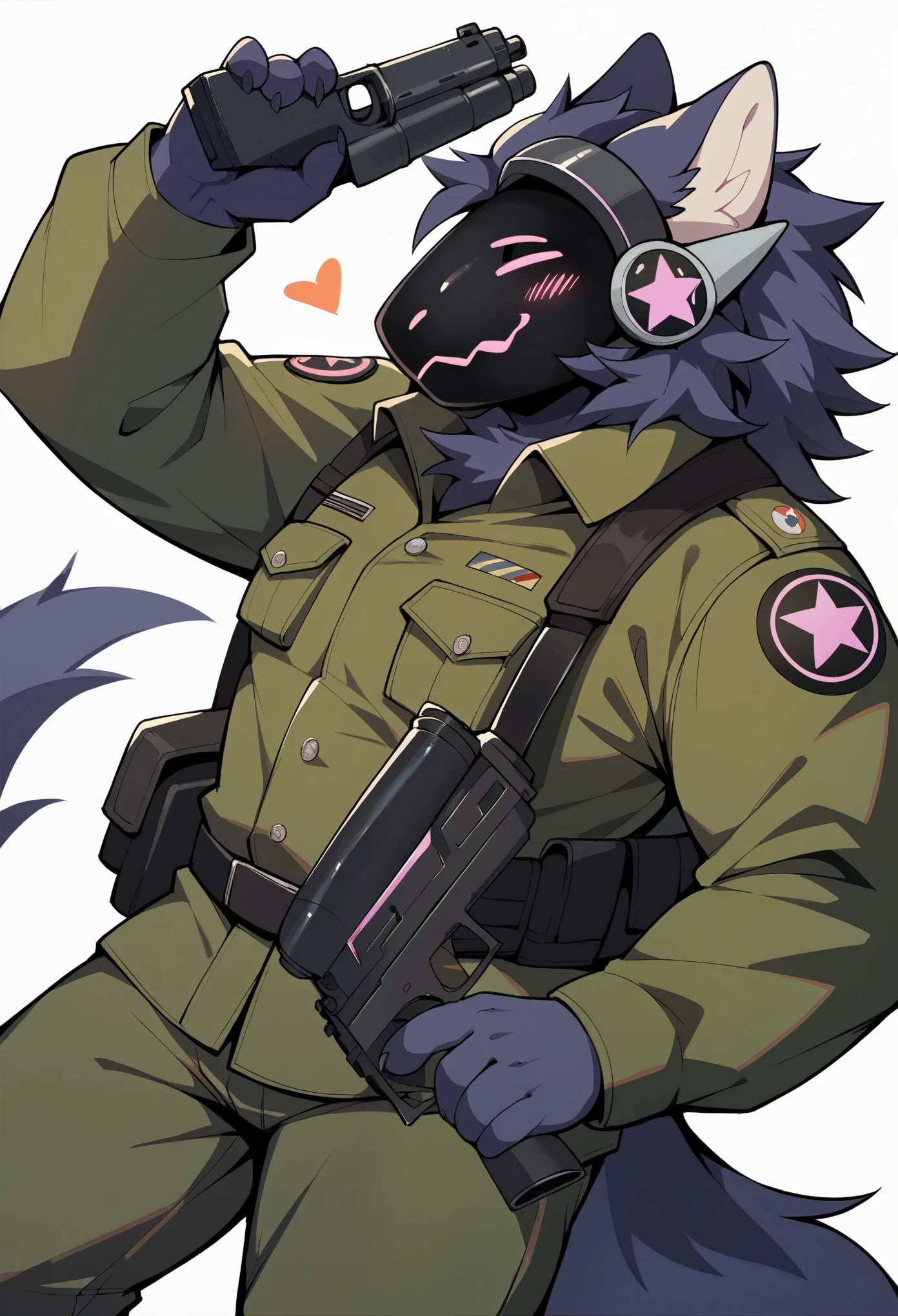 Military soldier, protogen, furry, man, guns in both hands, war, maniac