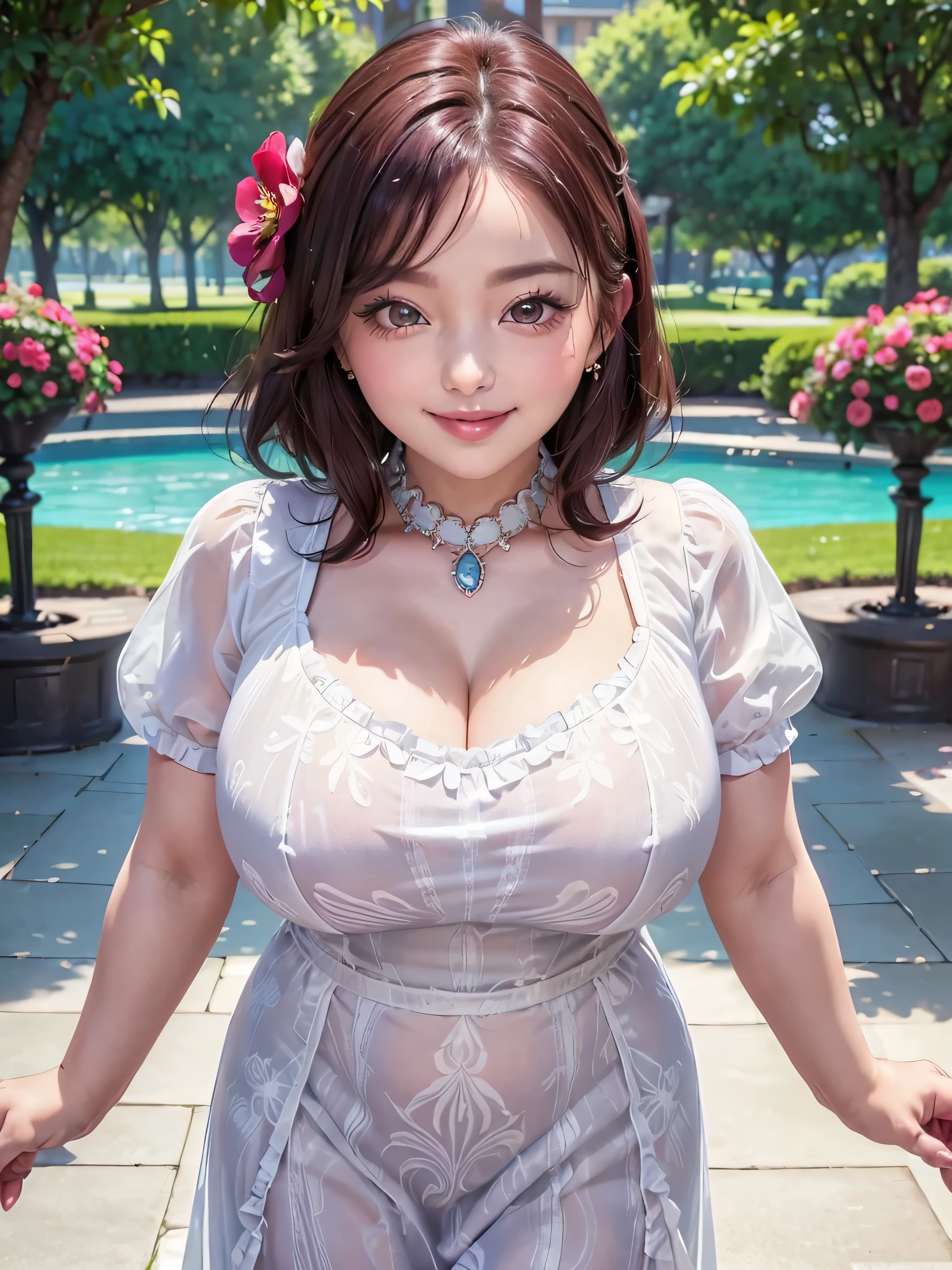 Beautiful and sexy almost chubby mature.Standing in a park wearing a patterned short dress. smile、Sexy Woman、A radiant smile、Adorable、Race、Frills、Colorful design、Full-length mirror、An inviting gaze、Gorgeous long and beautiful hairstyle、Variation Hairstyle、open neck blouse、garden、Sparkling、Graceful princess、Smooth Hair、An inviting gaze、Charm、Too cute、smile, Hair blowing in the wind,