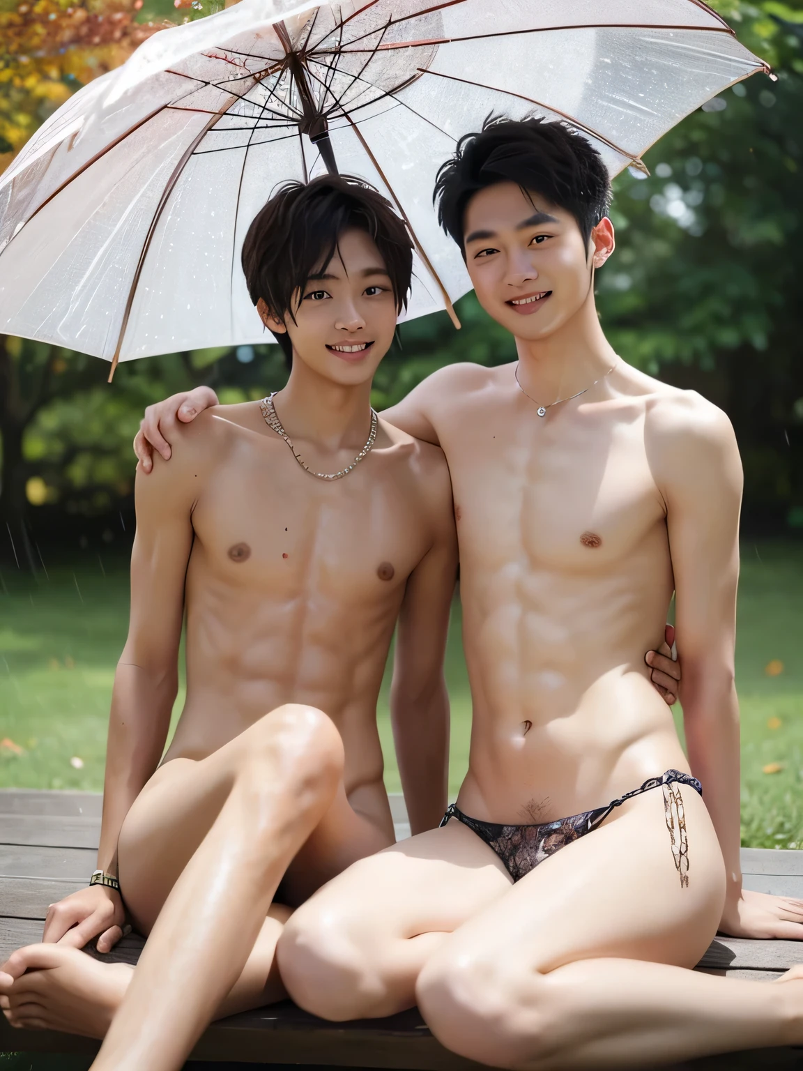 16 OLD YEAR, JAPAN CUTE GAY completely naked COUPLE, BROWN SKIN, whole body, SWEAT SKIN, slender BODY, FOOT, ARM PIT, thin, RAIN, AUTUMN PARK, SMILE, CHAIN, sit in fear
