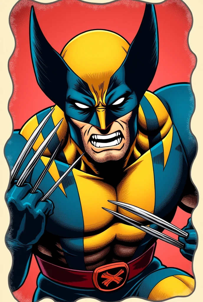 a comic book style figure of wolverine, where the figure has a border, but wolverine's claws are coming out of the frame