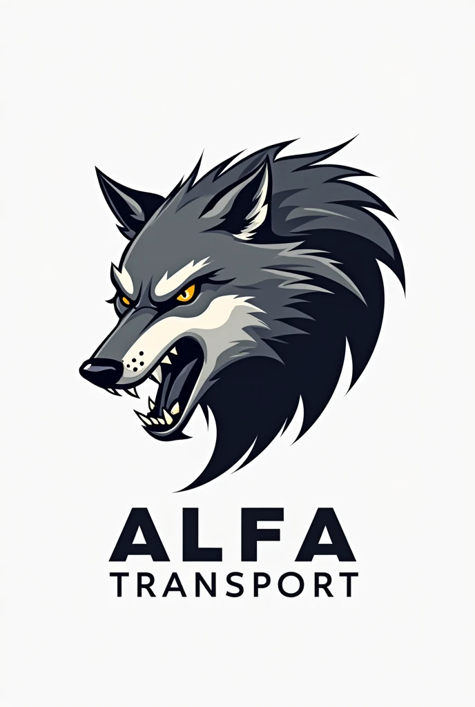 Create a name logo "Alfa Transport",with a wolf with a killer look,and the name fused with the wolf,must refer to transport or speed