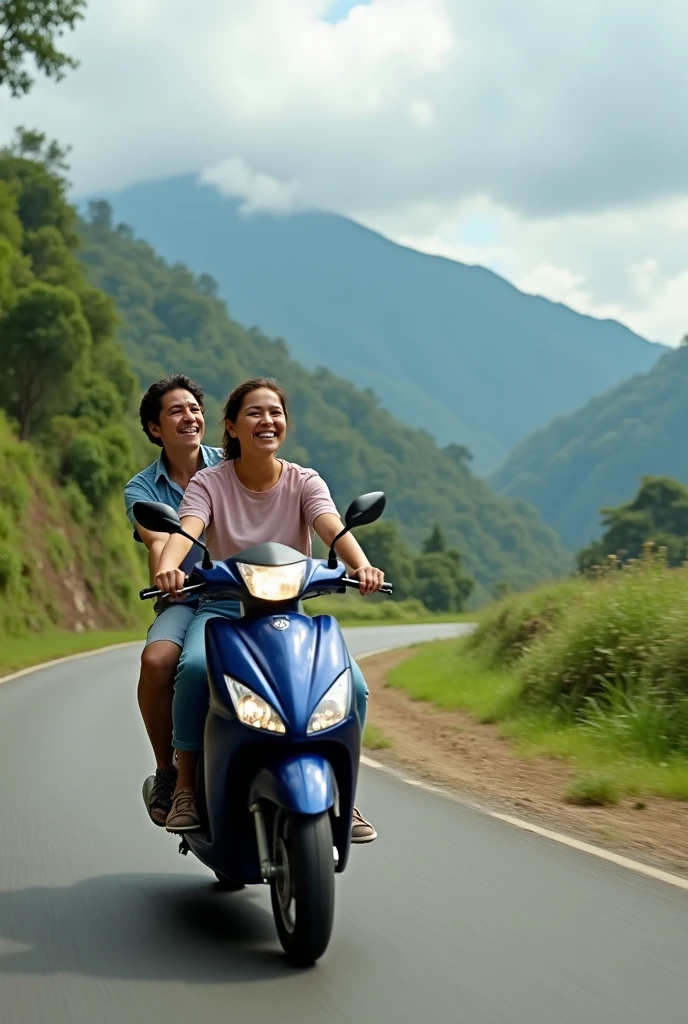 2 teacher friends traveling on a small Yamaha motorcycle traveling through Antioquia