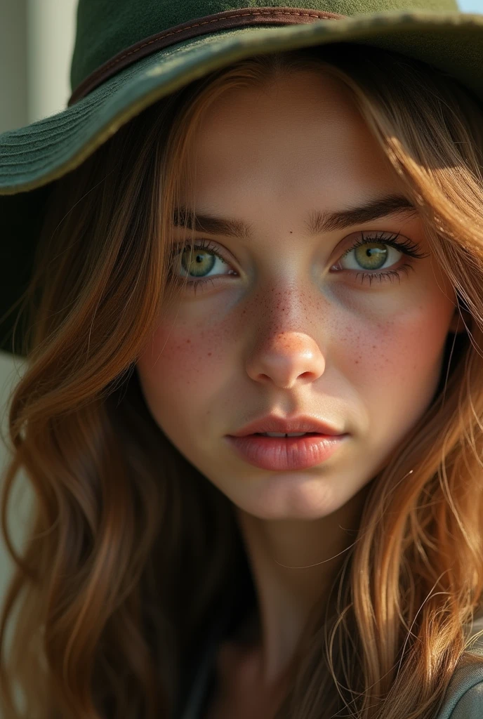 25 years old, farmer sexy girl, 8K, high detailed, green eyes, long hair, cinematic 