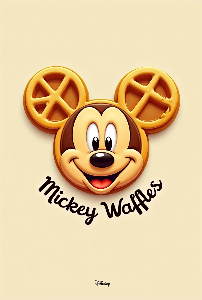 Create a waffle logo with the SHAPE and face of Mickey mouse with the name Mickey waffles