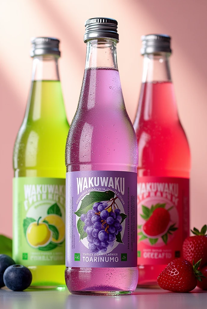 Sparking drink plastic bottles 3 taste 
1 green apple
2 grape
3 mix berry 
Name of product is WAKUWAKU
