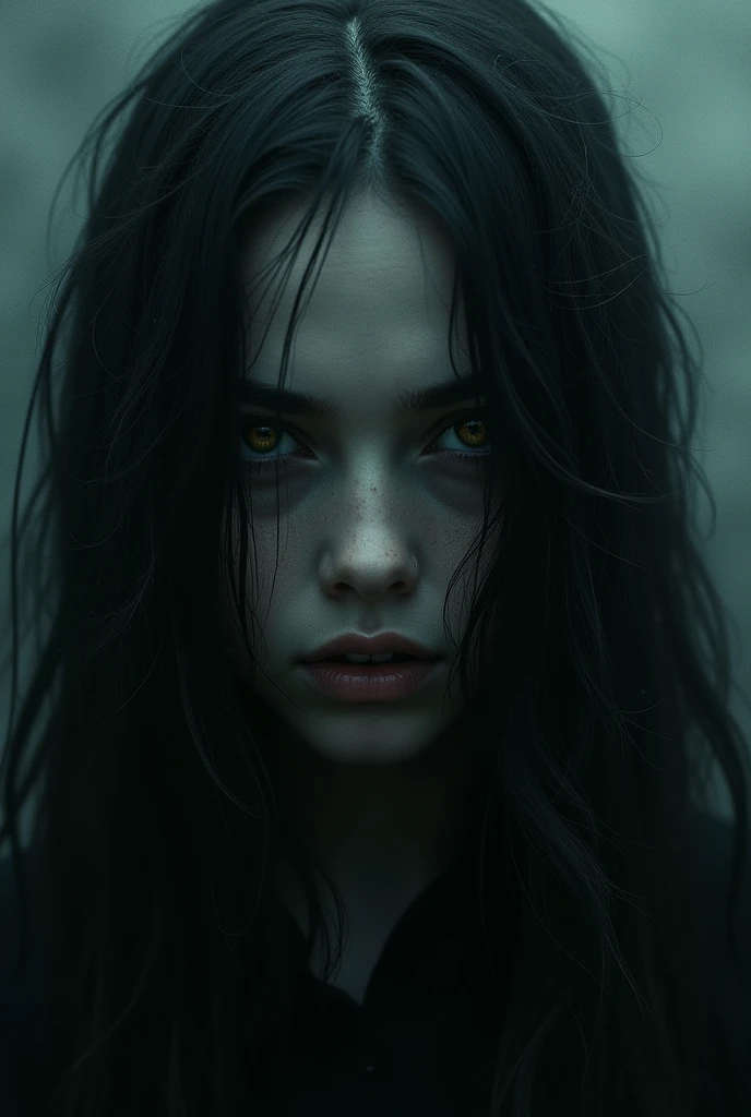 Scary girl picture hairs are on her face