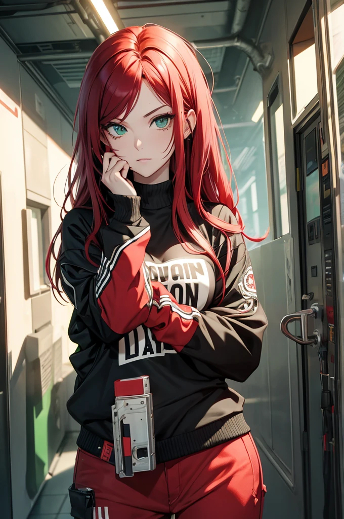 Woman punk long red hair green eyes