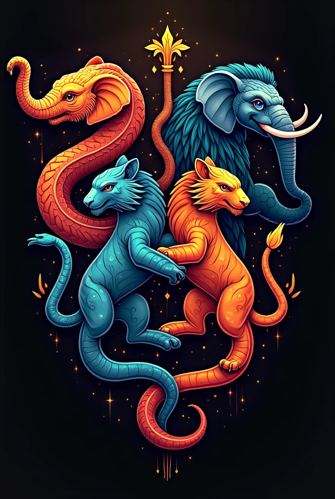 Logo, with an elephant a snake a tiger and an eagle In color