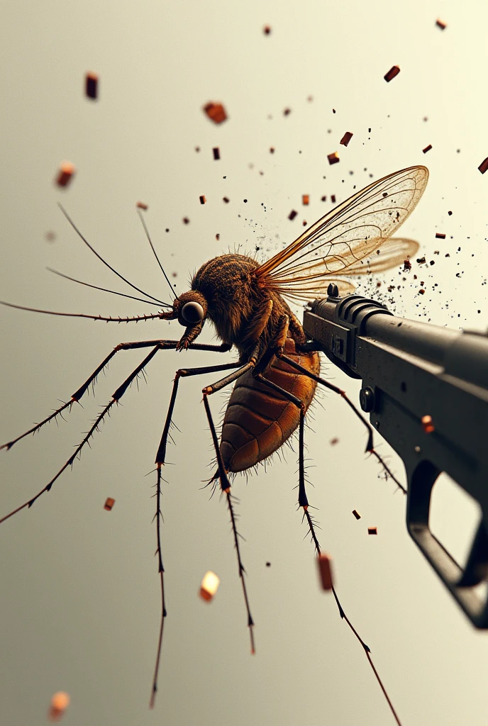 A mosquito being riddled with a Thompson machine gun