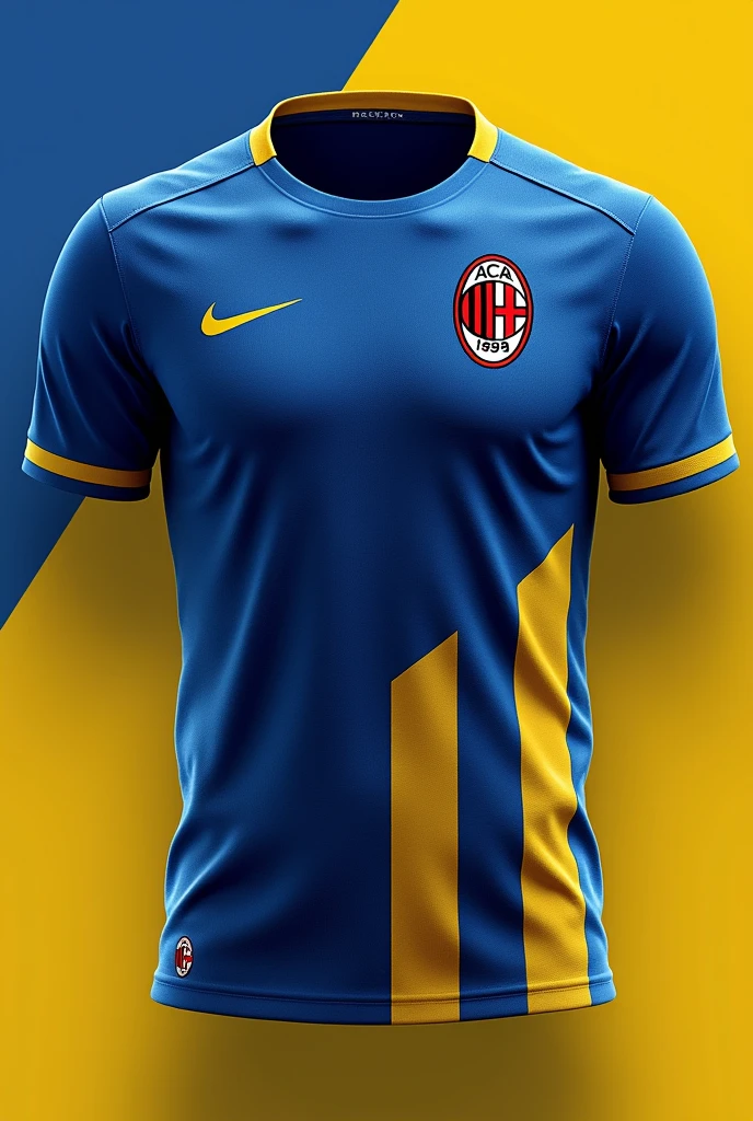 A personalized team shirt with blue and yellow colors with the Ac Milan model
