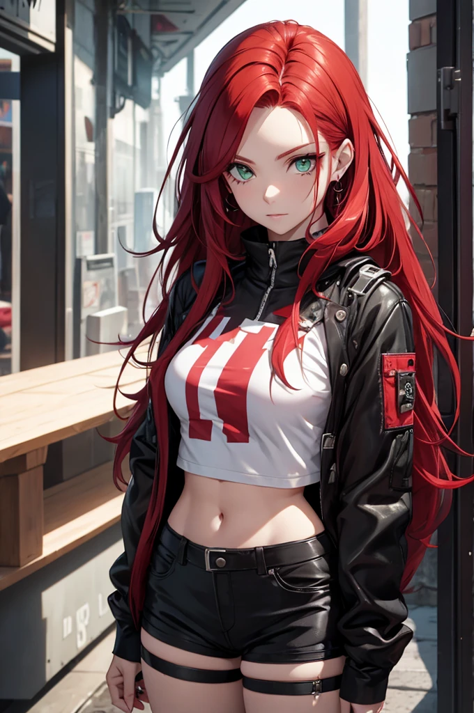 Woman punk long red hair green eyes