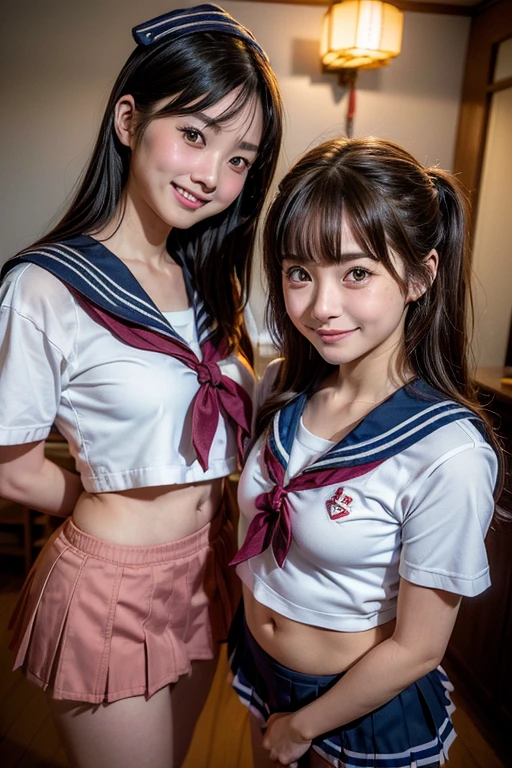 8k, RAW Portrait (Japanese women),masterpiece、Photorealistic:1.3、Realistic, Ultra-high resolution, Highest quality, Real Life Photos ,( in the evening :1.1),
((((2 girls:1.5)))), (((Two girls showing off their panties In the room)))、(Cute Face:1.3)、日本の2 girls,((Two Japanese high school girls))、((Two real high school girls))、((Japanese high school sailor uniform:1.6))、 ((Short sailor suit with a visible navel:1.6)),blonde,Slender body,In the room、
big, beautiful, beautiful目, Black Hair,(Written boundary depth:1.3)、 ((Dark brown eyes:1.2))、(Realistic skin texture:1.3)、(Immersive atmosphere:0.8、Chiaroscuro:1.2) 、(View Audience:1.3)、((smile:1.3))、((From belowの天井:1.2))、((She's wearing tiny silk panties))、((Panty shot))、((A woman rolling up her skirt))、((From below:1.15))、((Crotch close-up:1.42))、((Panty shot))、((Spread your legs out to the side:1.4))