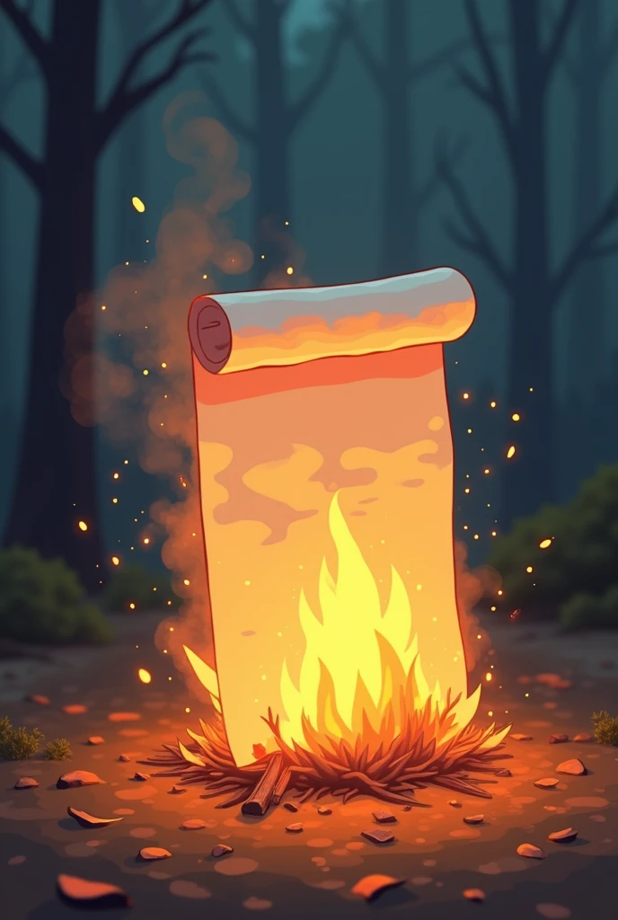 standing paper burning only on its own cartoon style paper