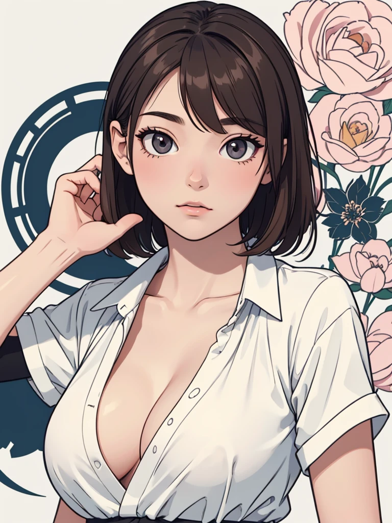 (((masterpiece, best quality, ultra highres, 1 girl, solo, no background))), super detailed skin and face and eyes and finger, beautiful japanese woman, small :1.5, skinny, light brown hair, white background, very short pixie hair, cowboy shot, Generate with illustrations, Various expressions, Various poses, The background should be simple, with the character positioned centrally, outline, anime, 2d, boyish, Plain clothe, everyday clothes, expressionless,
