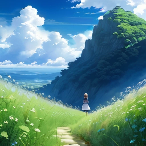 anime landscape of a girl＆cute corgidog sitting on a hill with grasses with dark blue clouds, blue cere madder sky  lightly big bell   with few clouds, anime nature wallpapers, beautiful anime scene, beautiful anime peace scene, Makoto Shinkai Cyril Rolando, beautiful scene of anime, amazing wallpaper, anime art wallpaper 8k, anime background, art anime background, anime 4k wallpaper, anime art 4k wallpaper, anime art 4k wallpaper,  prayer of requiem  prayer of requiem