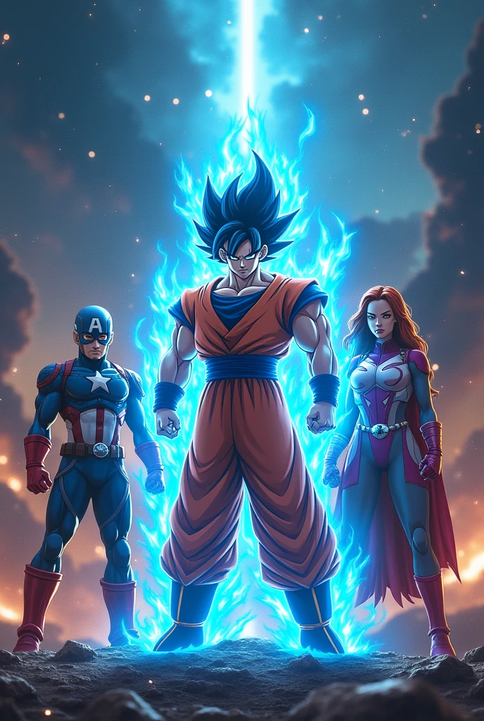 Goku Super Saiyan Blue Very but very determined along with the Avengers go in search of Kang, The Conqueror for