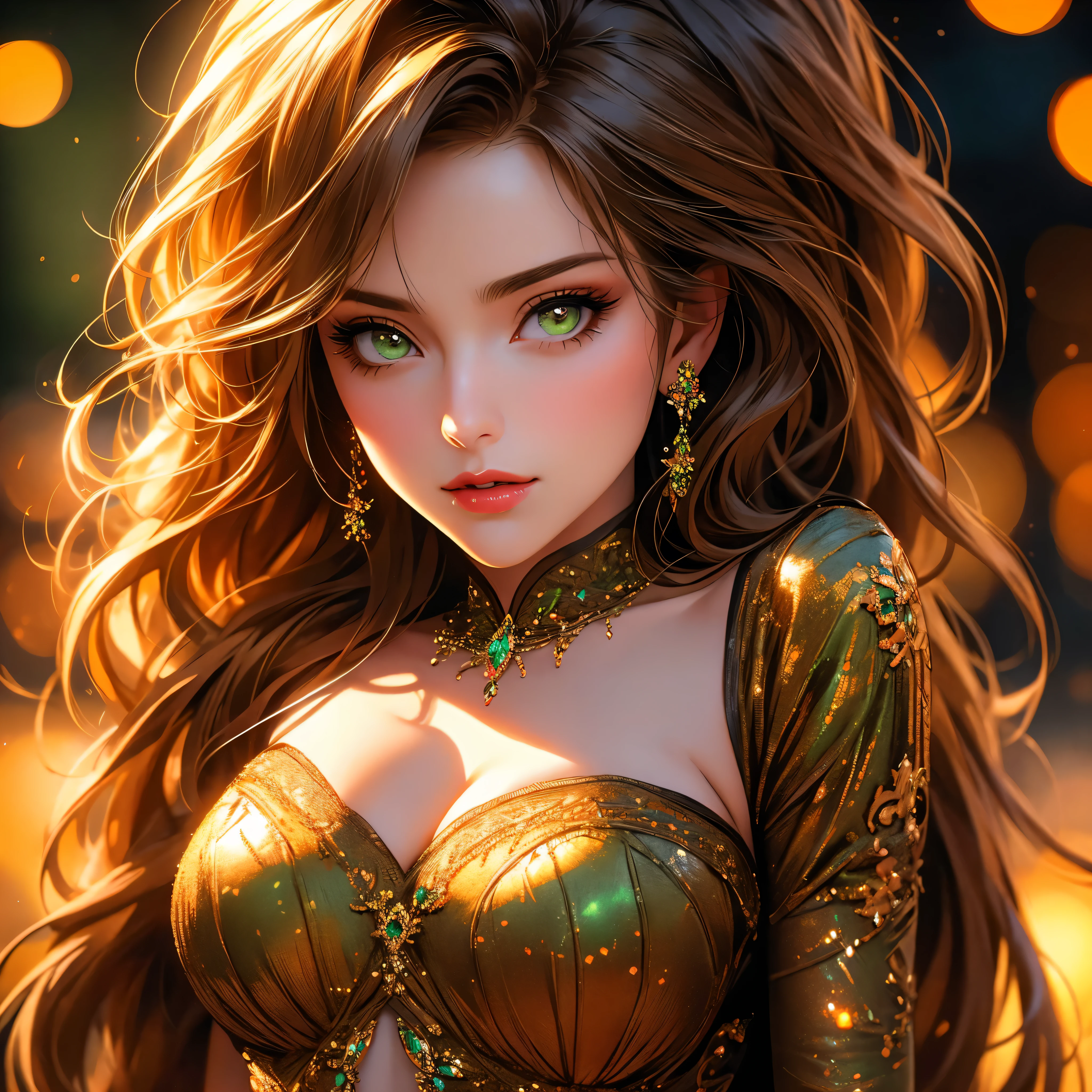 a beautiful woman with detailed green eyes, large breasts, sensual expressions, realistic, photorealistic, photo-realistic:1.37, (best quality,4k,8k,highres,masterpiece:1.2),ultra-detailed, HDR,UHD,studio lighting,ultra-fine painting,sharp focus,physically-based rendering,extreme detail description,professional,vivid colors,bokeh,warm colors,soft lighting