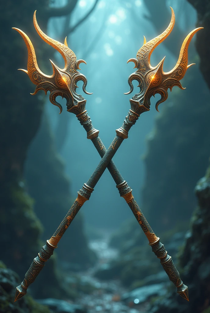 Three tridents crossed between them are not realistic