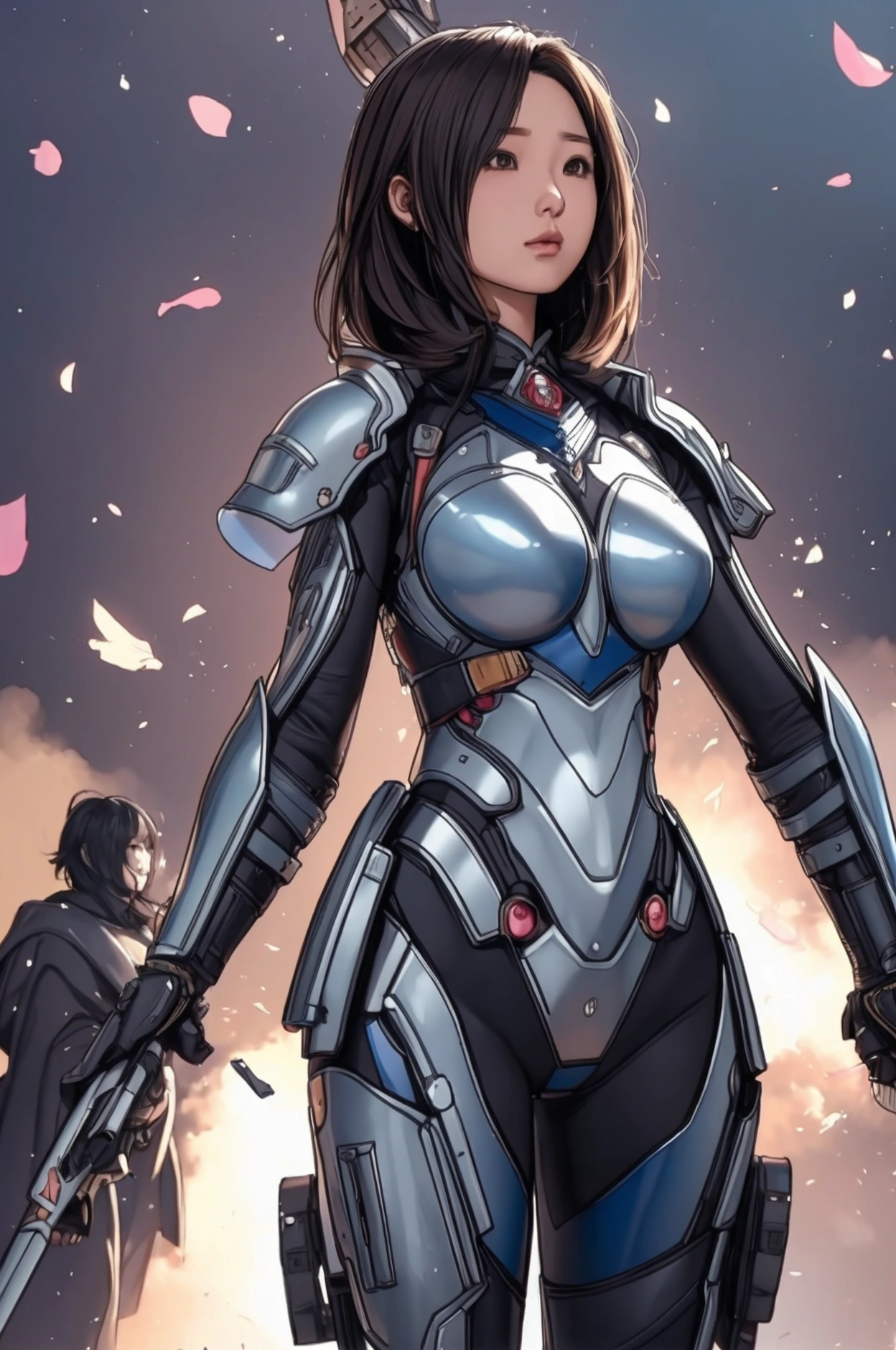 Highest quality, Official Art, masterpiece, Fabric Shading, High resolution, Very detailed, colorful, Best details, Fantasy, suit, Yui Takamura:1.9, 1 female, Age 25, Highest quality, Official Art, masterpiece, Fabric Shading, High resolution, Very detailed, colorful, Best details, Fantasy, battle suit,1 female, 28 years old, Standing on the stairs,A castle town with an old castle, sunny,Choppy Hair, Large Breasts, skinny,Surrounded by many people:1.9、Confetti falling、Blessed、welcome:1.5、Camel Toe:1.3, Ground level shot:1.9,