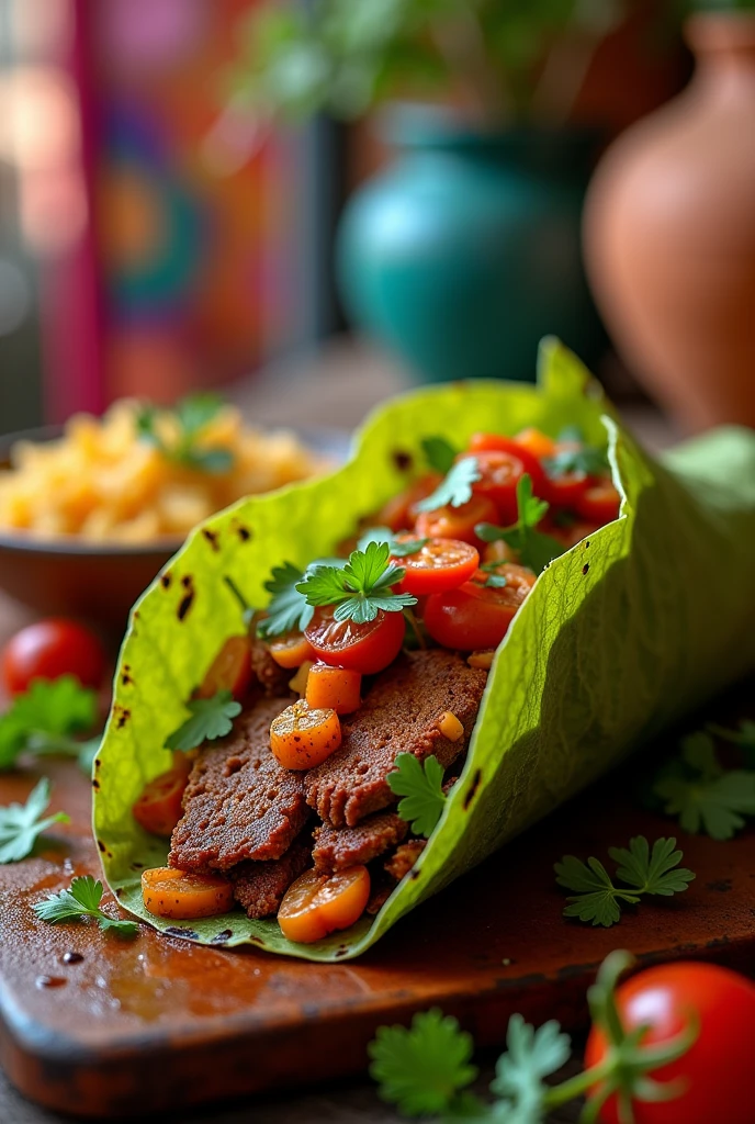 Create an advertising image for selling mixiote tacos