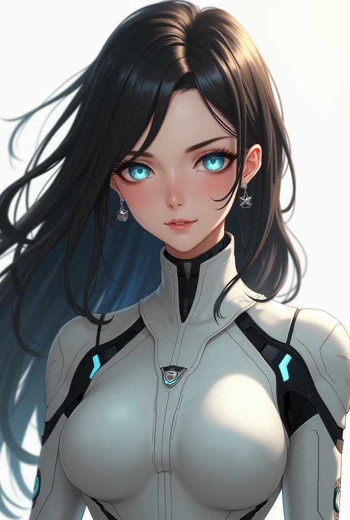 extremely cute human eighteen year old girl face, human torso, human chest, human belly, human hips, human thighs, human hands, robotic arms, robotic legs, arms and legs have hard white shiny shells and black joints, extremely pretty and feminine, short, petite, little, small, full hips, medium bust, (((cleavage showing))), (((flat belly showing))), partial helmet over ears with antenna, black robotic joints, very stylish, award winning product design, black rubber bodysuit, shiny white metal breastplate open at cleavage and belly, shiny white metal faulds over hips like a pleated skirt, armor has stylish, glowing trim, white shiny pauldrons, rounded pauldrons, white shiny gorget, (((maid outfit aesthetic))), functional and practical esthetic, dark brown hair 
 
