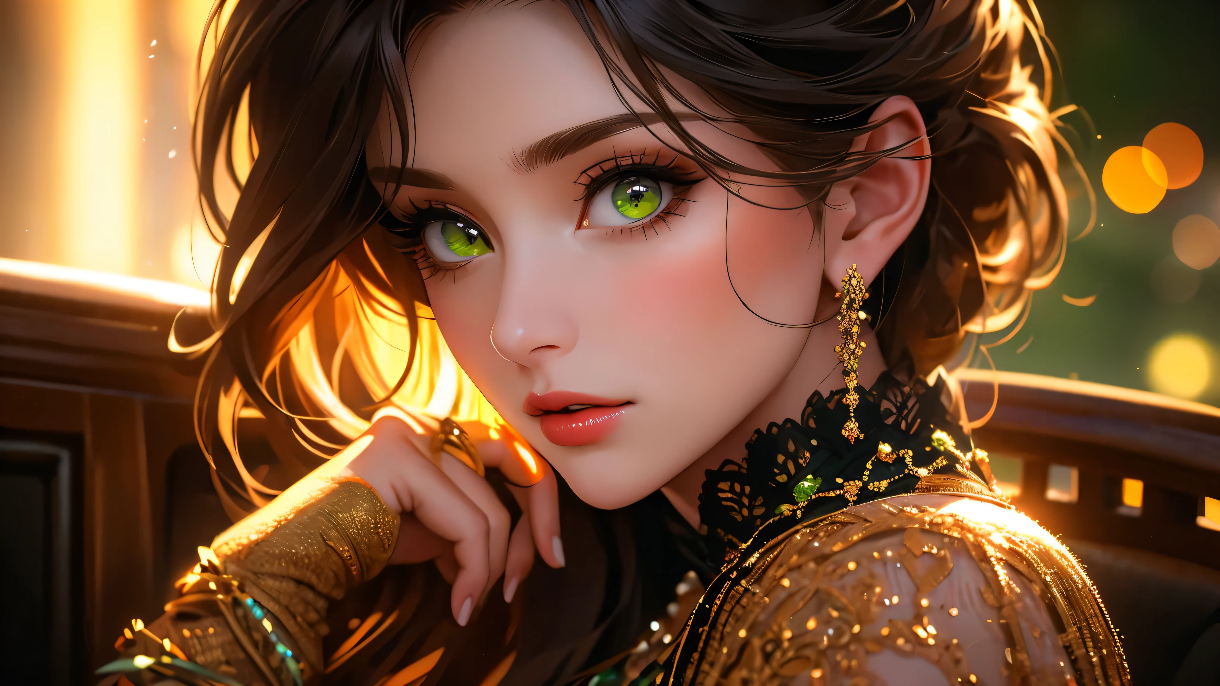 a beautiful woman with detailed green eyes, large breasts, sensual expressions, realistic, photorealistic, photo-realistic:1.37, (best quality,4k,8k,highres,masterpiece:1.2),ultra-detailed, HDR,UHD,studio lighting,ultra-fine painting,sharp focus,physically-based rendering,extreme detail description,professional,vivid colors,bokeh,warm colors,soft lighting