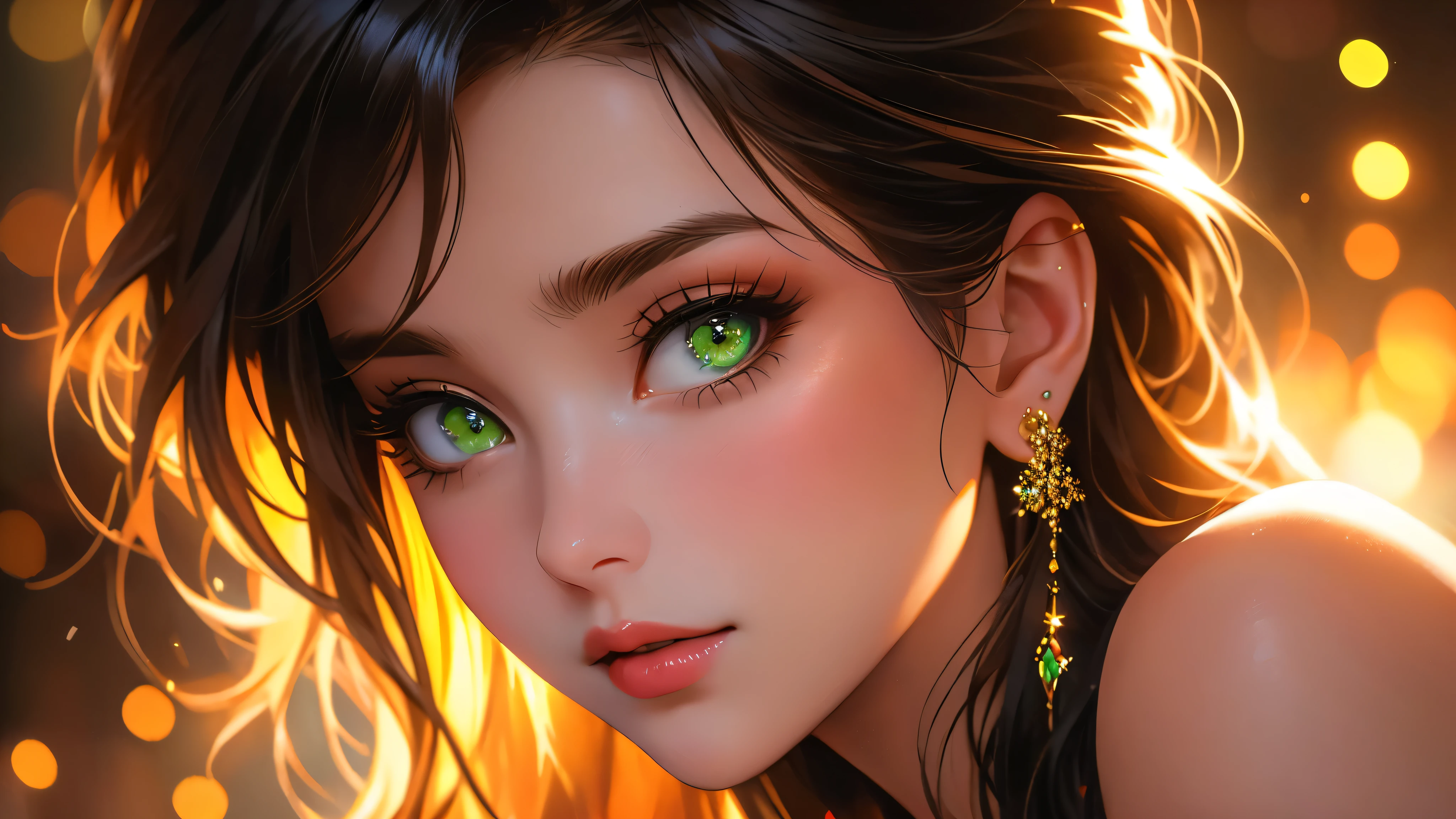 a beautiful woman with detailed green eyes, large breasts, sensual expressions, realistic, photorealistic, photo-realistic:1.37, (best quality,4k,8k,highres,masterpiece:1.2),ultra-detailed, HDR,UHD,studio lighting,ultra-fine painting,sharp focus,physically-based rendering,extreme detail description,professional,vivid colors,bokeh,warm colors,soft lighting