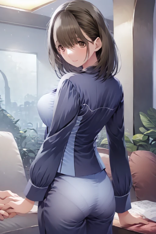 anegasaki nene、Shiny brown hair, short hair, (Beautiful brown eyes、Sparkling eyes, Fine grain)、smile、Ultra-detailed eyes、Very detailedな顔, Very detailedな目,
Highest quality, Great quality, 16K, Unbelievably absurd, Very detailed, 2.5D, delicate and dynamic,
night,sofa,Pink pajamas,Focus on the butt、,Reverse Shot:1.4, {{Beautiful medium sized breasts 1:4}},
Highest quality,pretty girl,High Quality Backgrounds, Detail of wrinkles on shirt chest,
break, break, Five Fingers、Pantylines