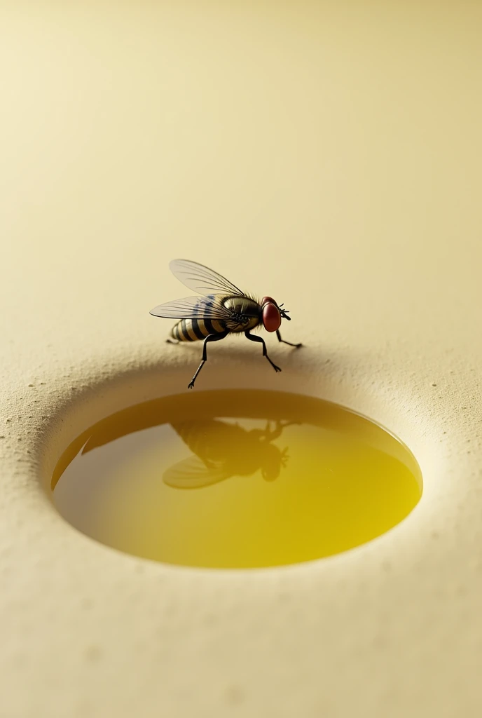 create the image of a fly sitting on a hole with olive oil
