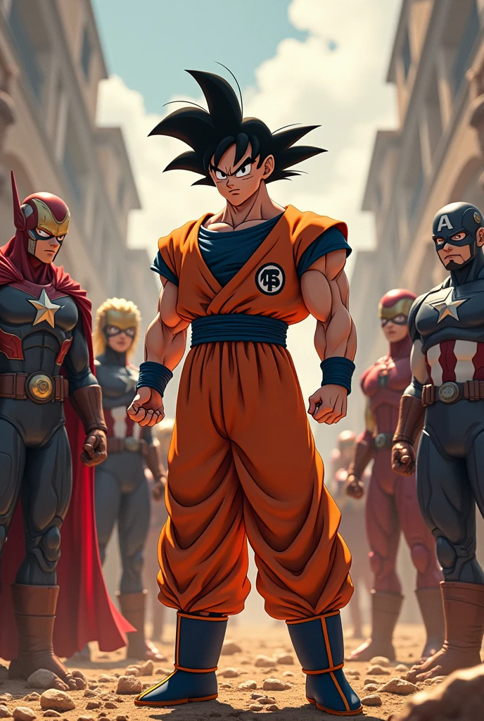 Goku says goodbye to the Avengers and returns to his world, that is, the world of Dragon Ball..