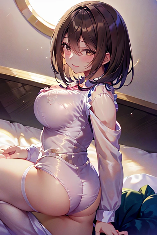 anegasaki nene、Shiny brown hair, short hair, (Beautiful brown eyes、Sparkling eyes, Fine grain)、smile、Ultra-detailed eyes、Very detailedな顔, Very detailedな目,
Highest quality, Great quality, 16K, Unbelievably absurd, Very detailed, 2.5D, delicate and dynamic,
night,sofa,Pink pajamas,Focus on the butt、,Reverse Shot:1.4, {{Beautiful medium sized breasts 1:4}},
Highest quality,pretty girl,High Quality Backgrounds, Detail of wrinkles on shirt chest,
break, break, Five Fingers、Pantylines