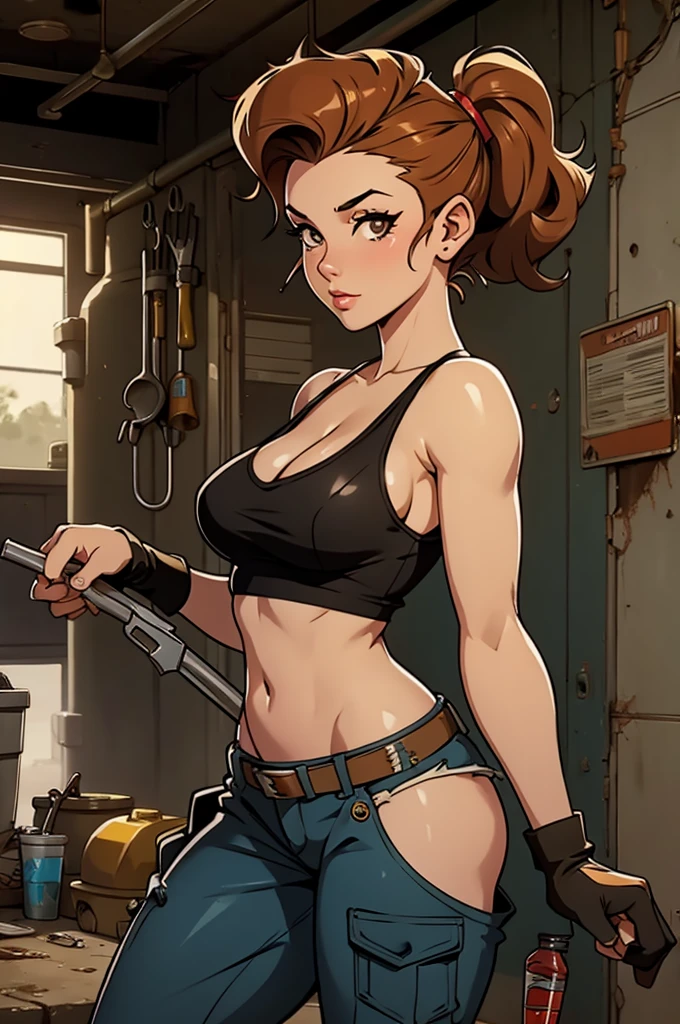 pin-up tank mechanic, dirty, wrench-turner, grease-monkey