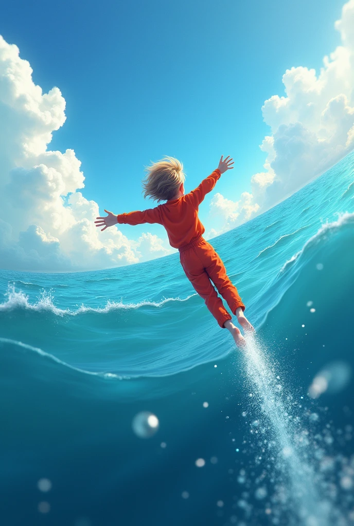 
Boy jumping out of a plane and falling into the sea 