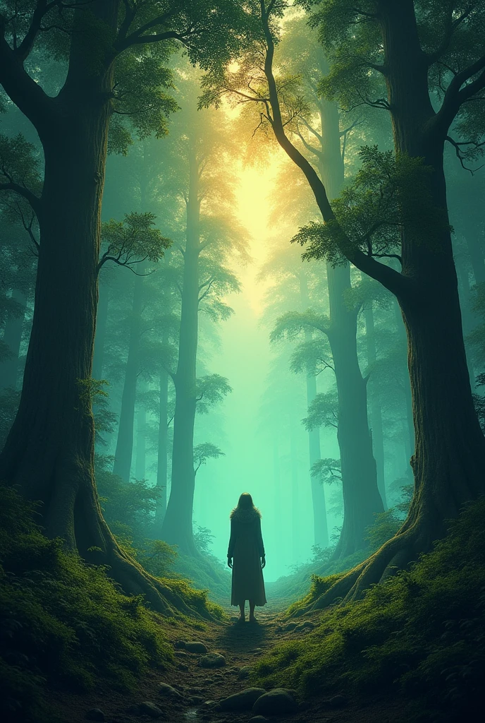Dark forest with a sky in the color of the Venezuelan flag 