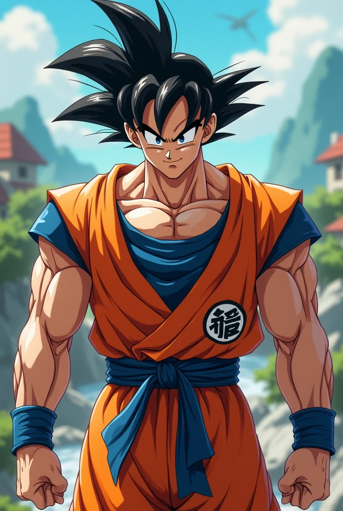 Goku in the world, He takes a shower with his clothes on, But he realizes that more threats will arise in the future., goku with wet hair.
