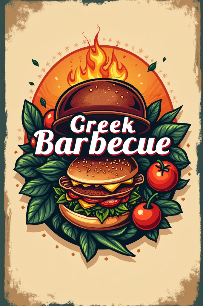make a snack bar logo with the name: Greek barbecue and tapiocaria do bá.