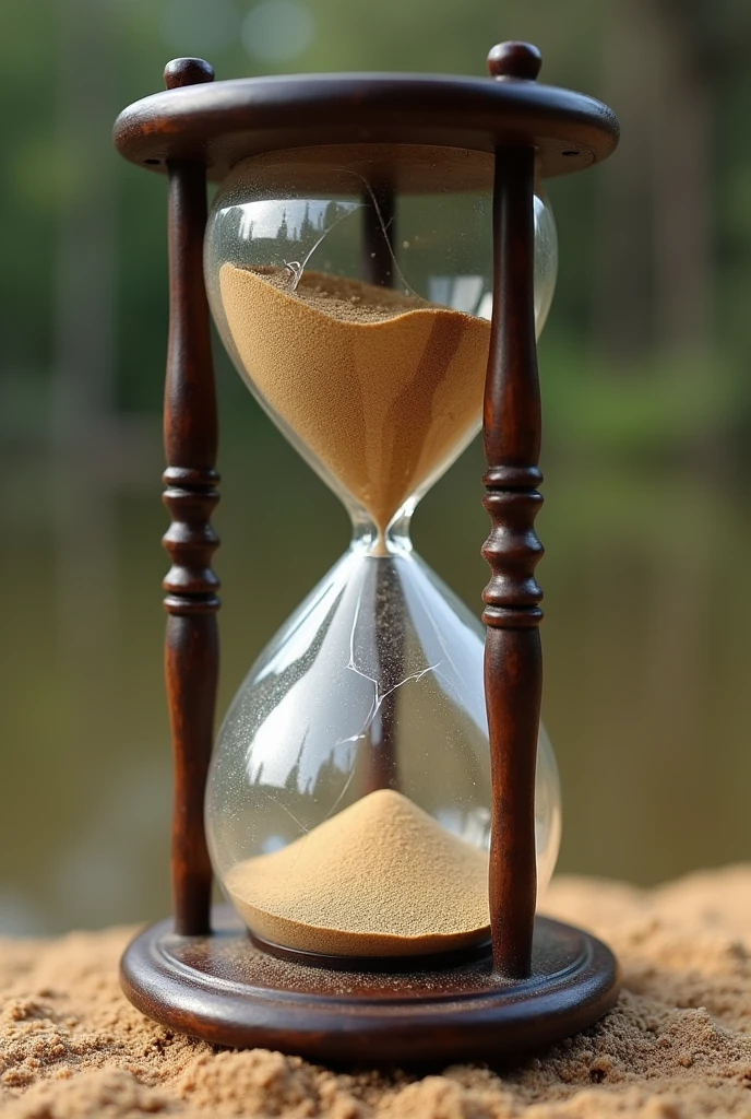 A CRACKED HOURGLASS , WITH VERY LITTLE SAND, TIME IS ALREADY RUNNING OUT