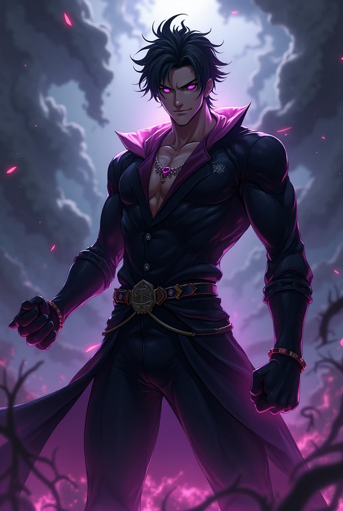 A male anime character with powers of darkness
