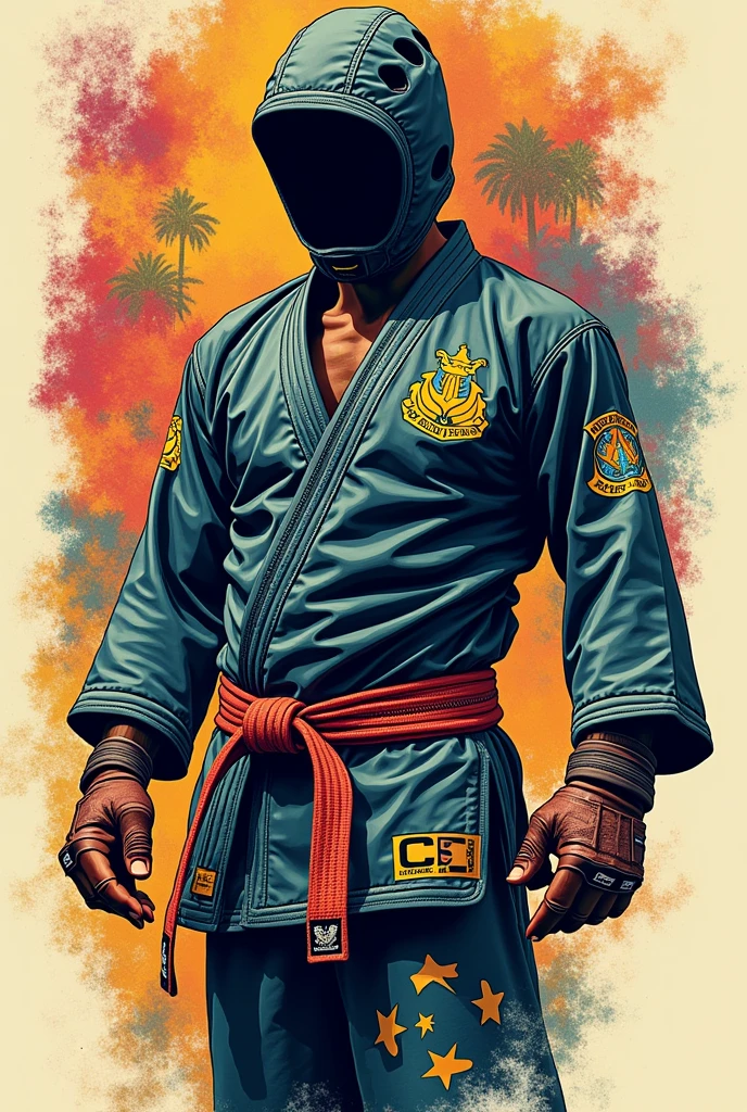 Create for me art for a jiujitsu shirt that contains a mata leão move and elements from Brazil

