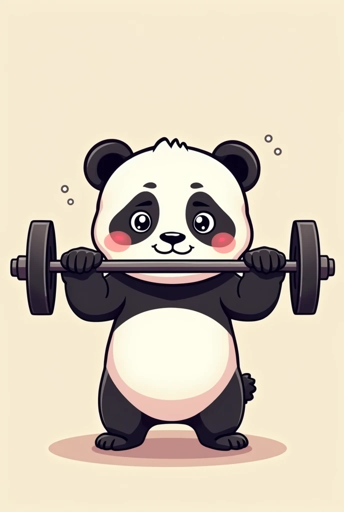 Cute and muscular baby panda lifting weights in chibi cartoon style with no background 