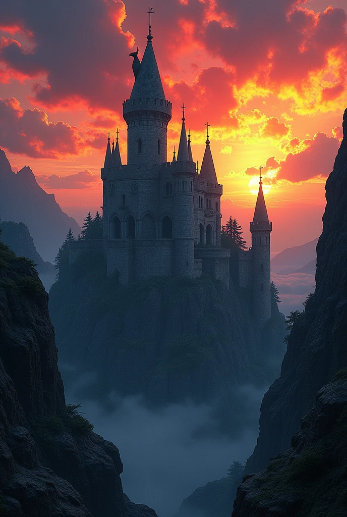 Dark castle with a sky in the color of the Venezuelan flag
