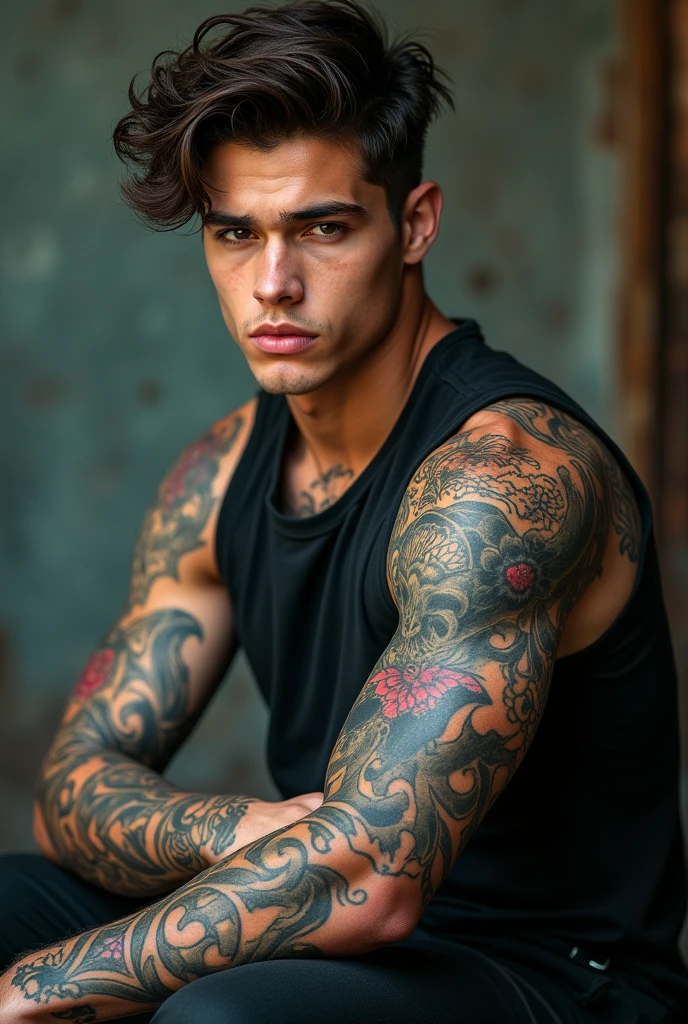 Boy with tattoo covered arm 