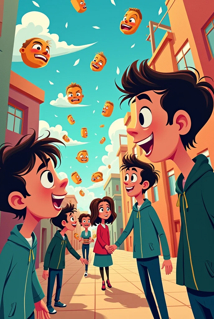 masks falling cartoon style