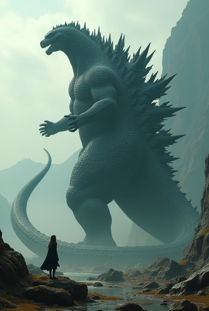 Distant relative of the godzilla species of the 2019 movie. height: 105 meters. With long tail. Without thorns and without atomic ray.