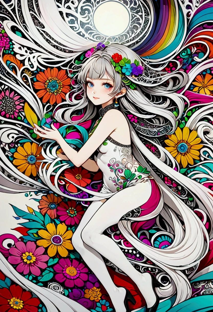 Realistic,High resolution, Highest quality,Official Art, colorful, Very detailed, Official Art, unity 8k wallpaper, Very detailed, beautiful and aesthetic, beautiful, masterpiece, Highest quality, (zenTangle, Mandala, Tangle, enTangle), (Flower Ecstasy:1.2) Dynamic Angle, Cowboy Shot, the most beautiful form of chaos, elegant, Brutalist Design, Vibrant colors, Romanticism, Atmospheric Information