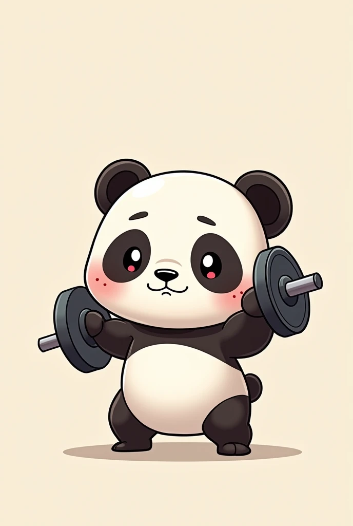 Cute little muscular baby panda lifting weights in chibi cartoon style with no background
