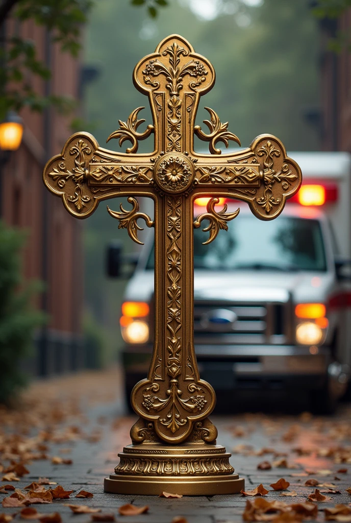 Cross of life with ambulance in the background, Alberto Vargas style 