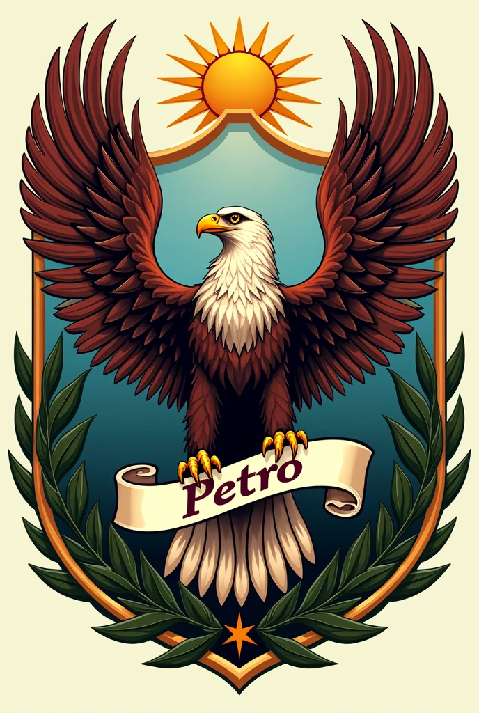 I want a coat of arms like that of Colombia but with the bird in its claw on the ribbon that says Petro